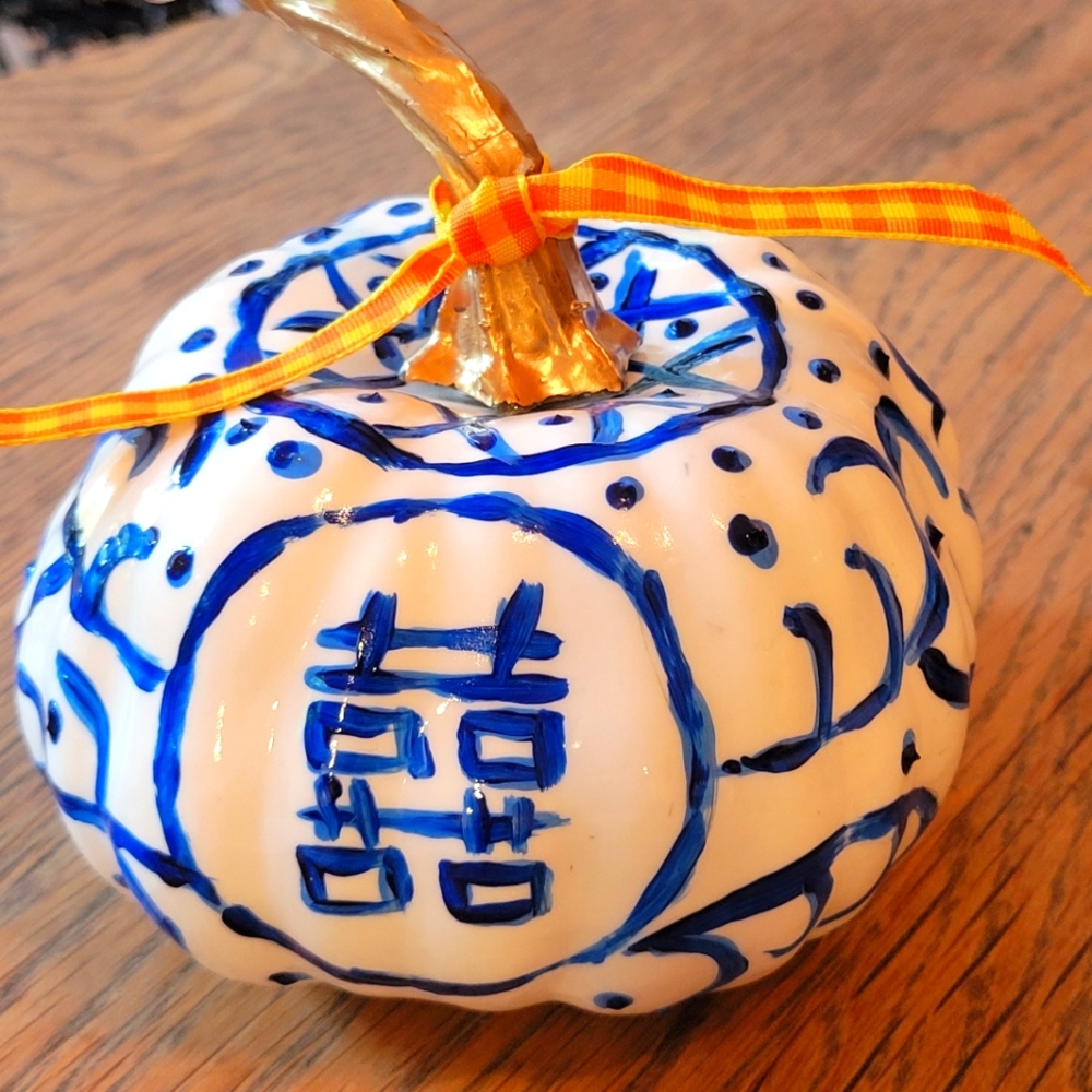 Small hand painted chinoiserie faux pumpkin